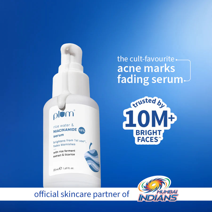 Plum 10% Niacinamide &amp; Rice Water Brightening Face Serum – Clear, Even &amp; Radiant Skin