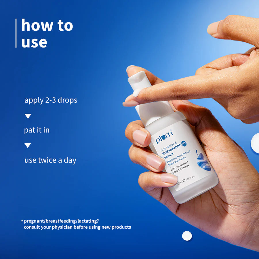 Plum 10% Niacinamide &amp; Rice Water Brightening Face Serum – Clear, Even &amp; Radiant Skin