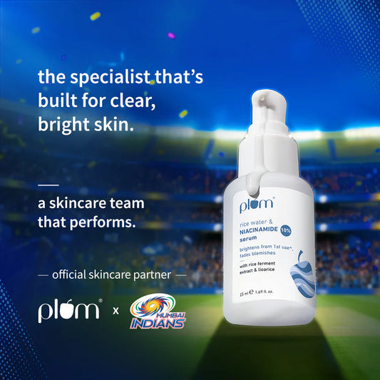 Plum 10% Niacinamide &amp; Rice Water Brightening Face Serum – Clear, Even &amp; Radiant Skin