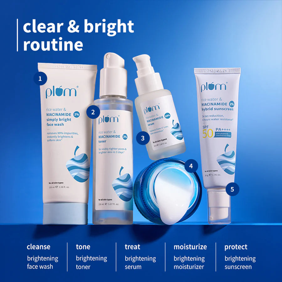 Plum 10% Niacinamide &amp; Rice Water Brightening Face Serum – Clear, Even &amp; Radiant Skin